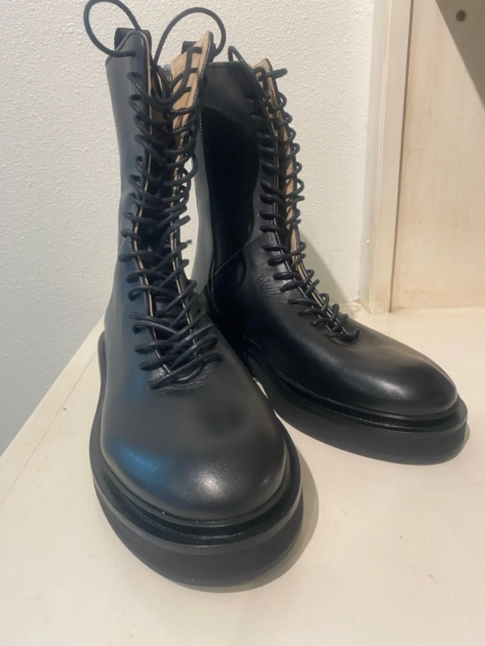 All Saints Women's Black Lace-Up Leather Combat Moto Military Mina Boots New  8 - Picture 5 of 13